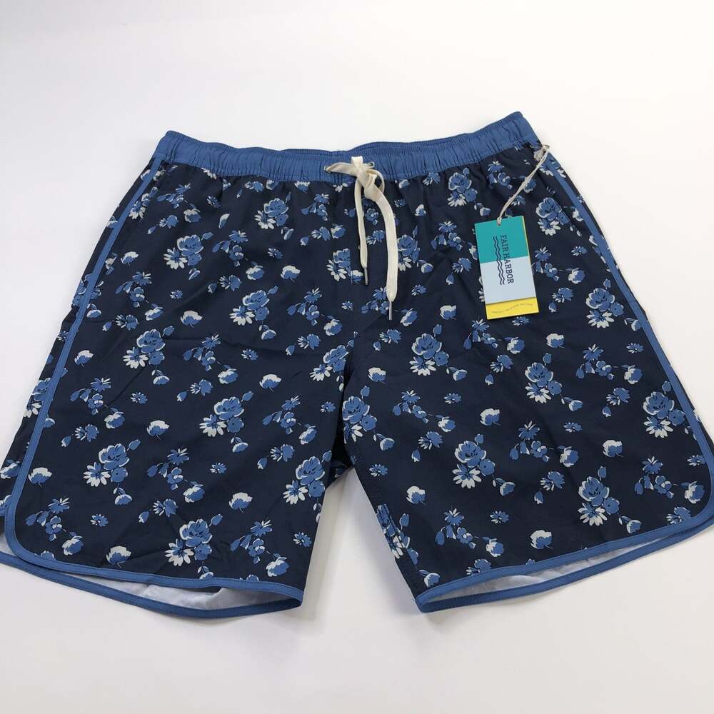 Fair Harbor Mastos Anchor Trunk NEW XL (Fit 34In) Elastic Lined Swim Shorts Blue
